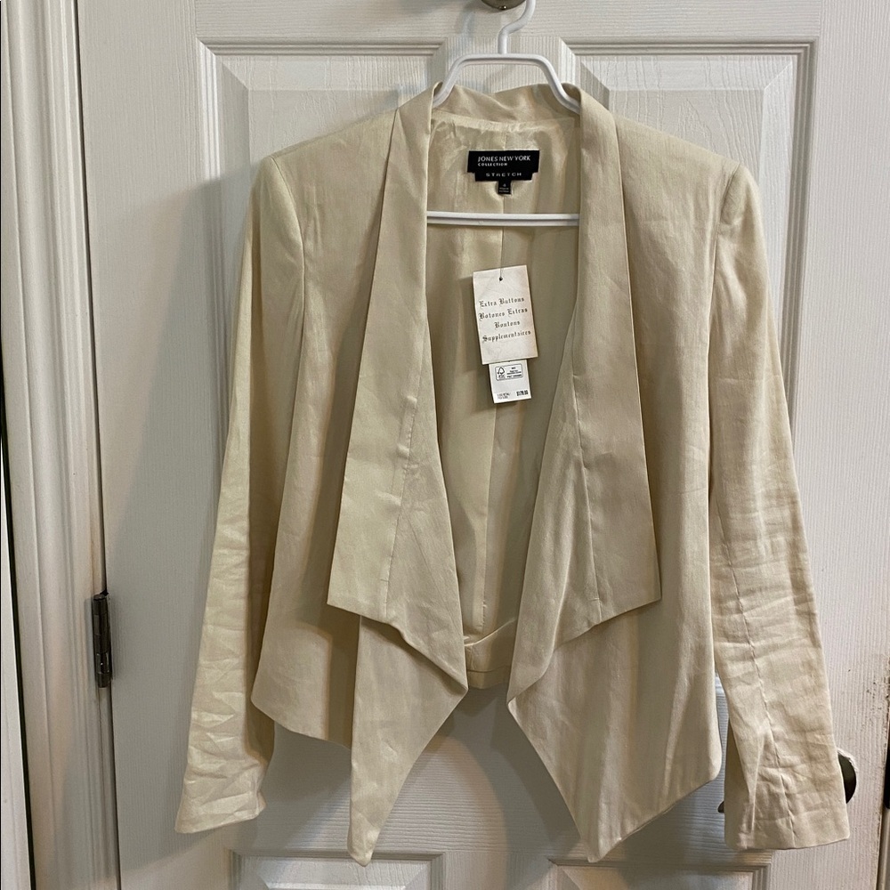 Jones New York Linen Blend Cream Open Blazer Women’s Size 4 Small NWT Office